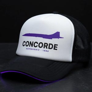 Concorde Aviation Blueprint Trucker Hat, Technical Line Art Black Mesh Cap