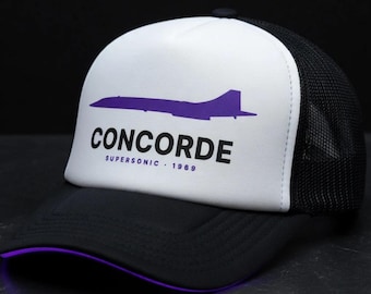 Czapka typu trucker z nadrukiem Concorde Aviation Blueprint, czarna, z siateczki Technical Line Art