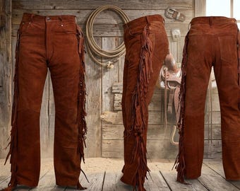 Herren Wildleder Fransen Hose | Westernhose aus feinstem Wildleder mit seitlichen Fransen | Cowboy Frontier Hose