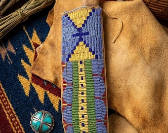 étui de couteau en perles d'inspiration vintage, perlage traditionnel de Style Lakota, housse de couteau en cuir de style indigène