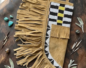 Etui de couteau en cuir fabriqué à la main, porte-couteau en perles western, étui de ceinture en daim à franges, étui à couteaux de cow-boy personnalisé