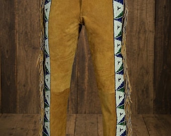 Pantalon à franges style daim pour hommes | Pantalon à empiècement latéral perlé inspiré des plaines | Pantalon de costume traditionnel