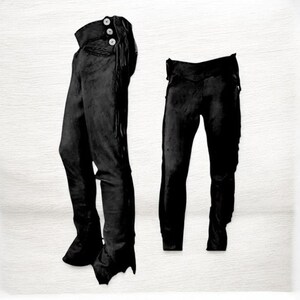 Men's Black Suede Pants | Western Wear Pant | Side Button Fringe Pants | Mountain Man Buckskin Pants | Suede Trousers