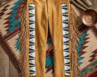 Indianer Style Fransen Lederhose, Wildlederhose mit Perlenbesatz, Western Cowgirl Wildlederhose, Festival Kleidung aus dem Suedwestern