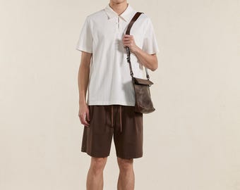 Polo de manga corta para hombre, corte cómodo, mezcla de algodón, gris albaricoque, estilo urbano minimalista de verano.