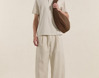 Herenpoloshirt met korte mouwen, katoenmix, wit, comfortabele pasvorm, minimalistische zomer-streetwear