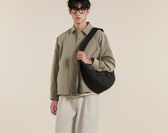Chaqueta de manga larga holgada para hombre, de poliéster, color verde salvia.