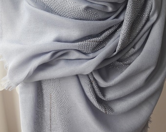 Black and silver sequin pashmina scarf shawl evening gown