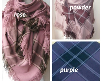 Plaid blanket scarf-purple dusty rose powder pink tartan plaid Flannel wrap shawl women