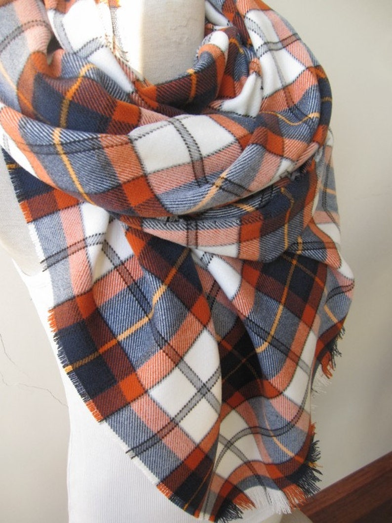 Denver Broncos scarves Orange navy blue white tartan Plaid Etsy