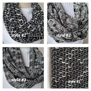 Black white gray infinity scarf, women&#39;s scarves - loop - polka dot, woman fall winter fashion, accessories-gift ideas for her, scarves2012