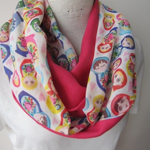 matryoshka Print Scarf, Russian nesting dolls Babushka, women&#39;s scarves infinity, Gift for her, matryoshka Addict lover christmas gift mom