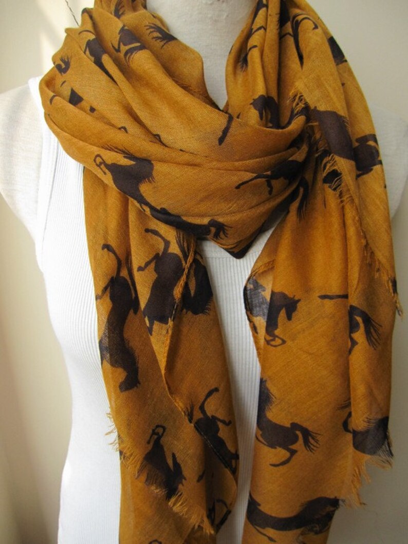 Horse print scarf/horse scarfhorse lover giftsmustard yellow Etsy