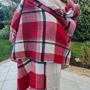 Turkish scarf Man fashion-mad-mens scarves-2023 winter FASHION black red white tartan plaid flannel blanket scarf wrap shawl for Christmas image 5