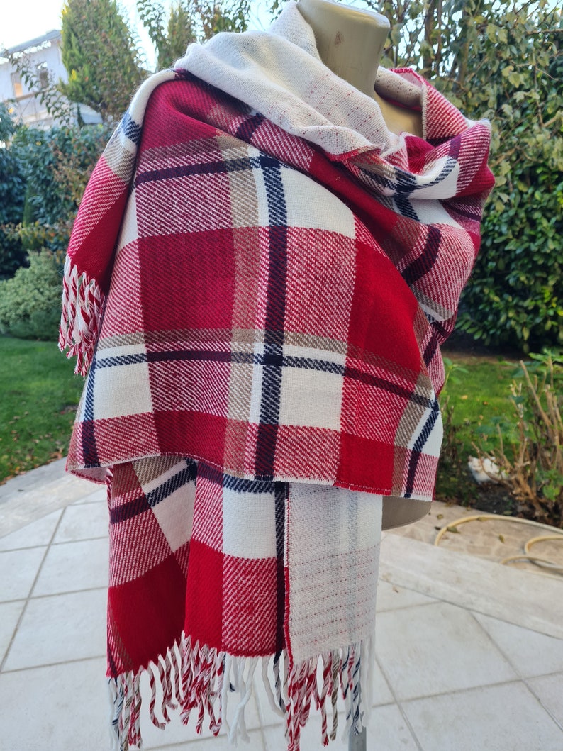 Turkish scarf Man fashion-mad-mens scarves-2023 winter FASHION black red white tartan plaid flannel blanket scarf wrap shawl for Christmas image 5