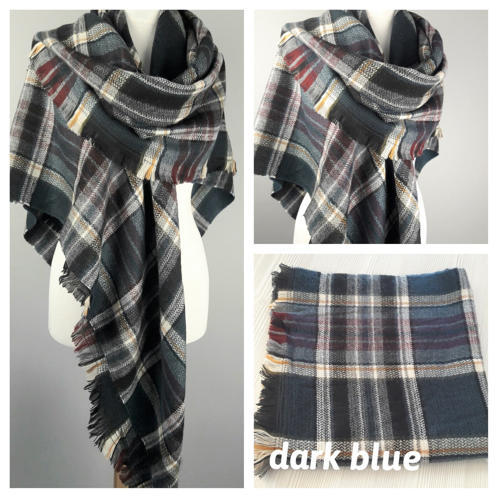 Red Plaid Blanket Scarf Navy Blue Yellow Red-tartan Plaid | Etsy