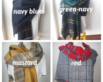 Flannel wrap shawl tartan Plaid blanket scarf Reversible doubleface