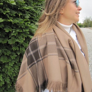 Camel tan beige -Tartan plaid blanket shawl scarf- Turkish women&#39;s wrap shawl,oversize,large,square,men&#39;s shawl -winter gift scarves2012