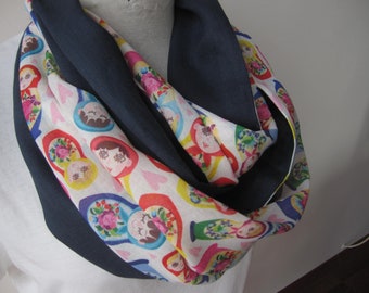 Matryoshka Print Scarf, Russian nesting dolls-Babushka doll Addict lover gifts-women's scarves infinity