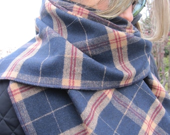 Wool Blend Tartan Plaid Blanket Scarf, Turkish winter flannel burgundy navy blue
