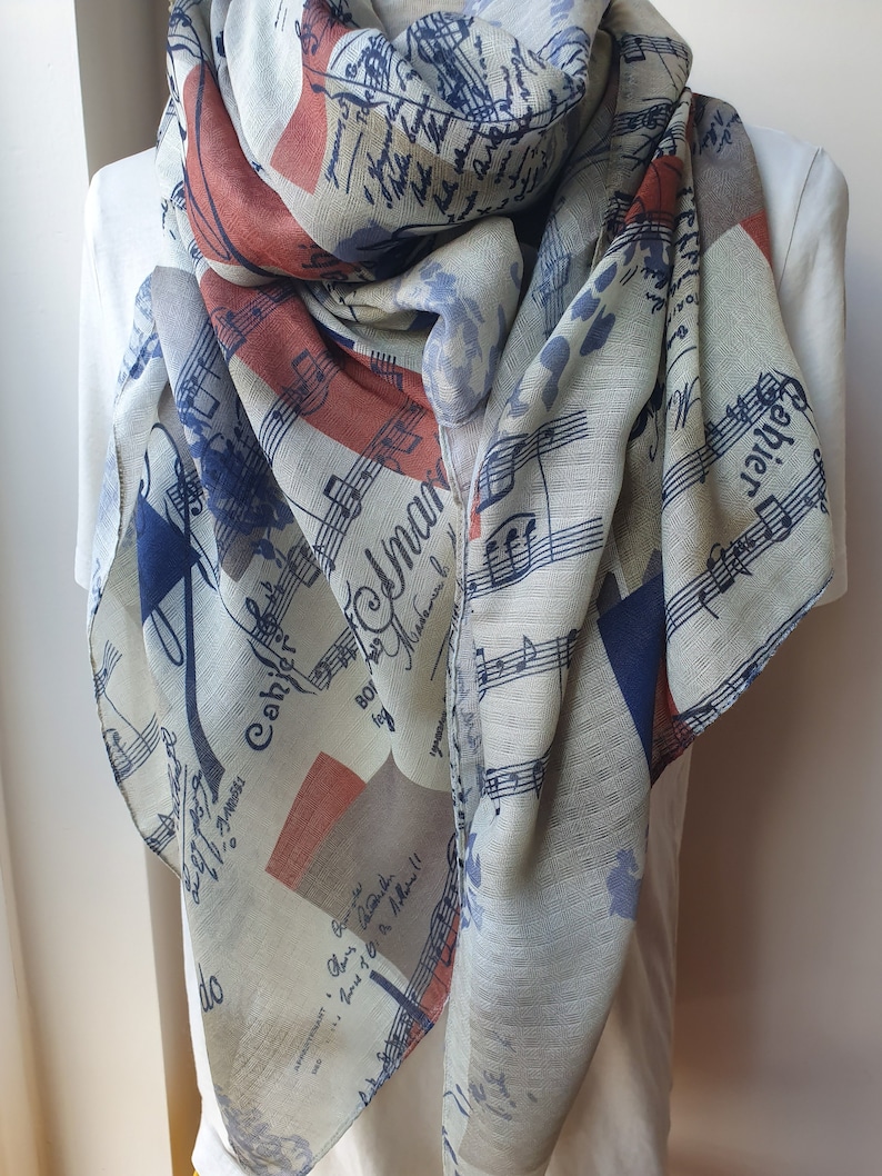 Music Scarf, Music Notes Scarf, Gift for Her, Gift For Musician, Musical Scarf, Musical Print Scarf, Book Text Writing Scarf for women man image 6