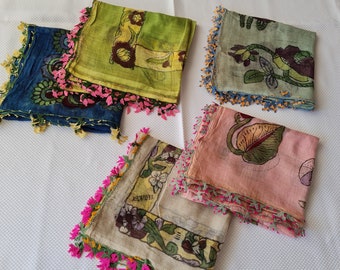 Vintage 100s antique Floral Turkish Turkey oya Scarf- cotton gauze needle lace woman head hijab-Women's scarves-handmade yazma scarf