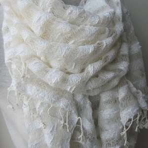 Ivory linen scarf- linen scarf women - woven gauze lightweight natural linen silk Turkish scarf women's scarves accessories wedding shawl