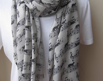 Cat music scarf-Animal scarves- man fashion gray black navy blue