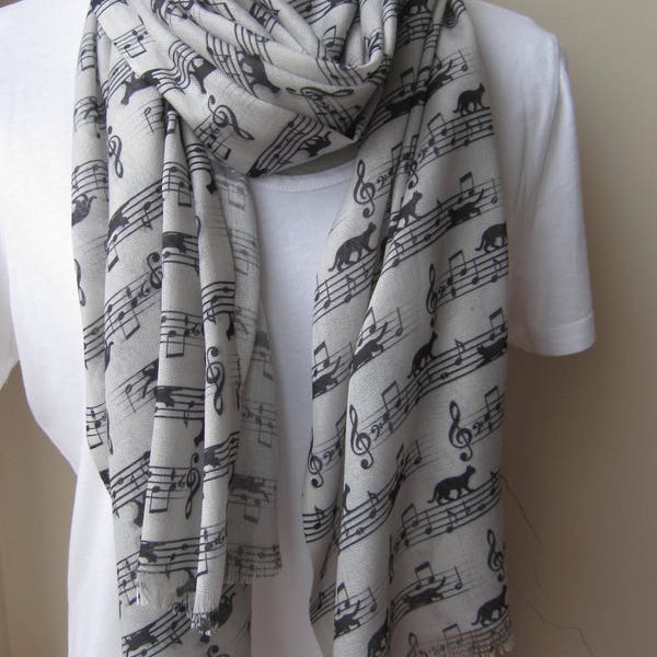 Foulard de musique de chat-Foulards d’animaux-cadeau pour elle lui- longue écharpe de musique-mode homme-foulards pour hommes-foulards pour femmes-Écharpe de chat gris noir bleu marine