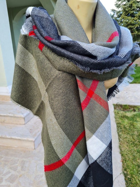 Monogram Blanket Shawl - Oversized Square Black Scarf