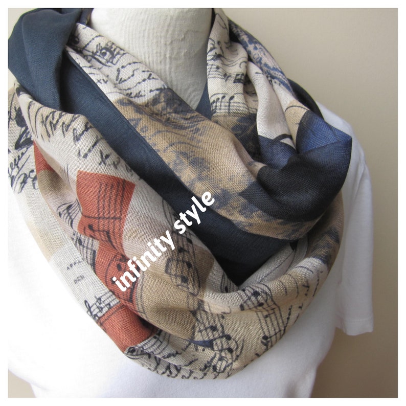 Music Scarf, Music Notes Scarf, Gift for Her, Gift For Musician, Musical Scarf, Musical Print Scarf, Book Text Writing Scarf for women man image 7