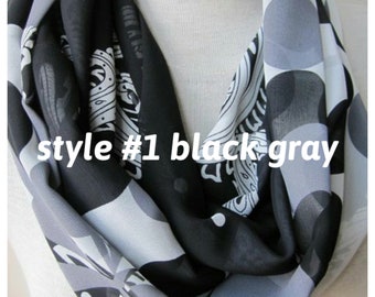 chiffon infinity scarf-loop women's scarves -black gray blue