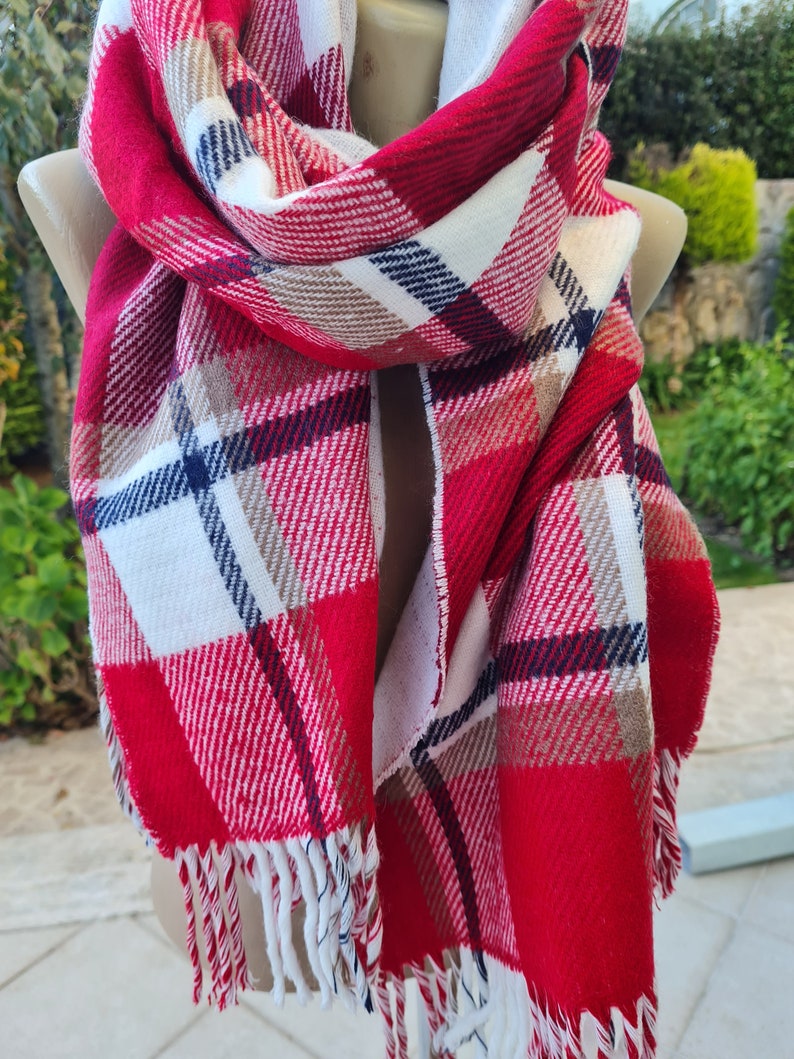 Turkish scarf Man fashion-mad-mens scarves-2023 winter FASHION black red white tartan plaid flannel blanket scarf wrap shawl for Christmas image 9