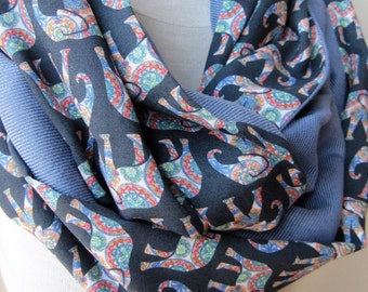 Elephant scarf - elephant print scarf- denim blue linen infinity scarf for woman man fashion-mad -animal Scarves- wanderluster Gift For Her