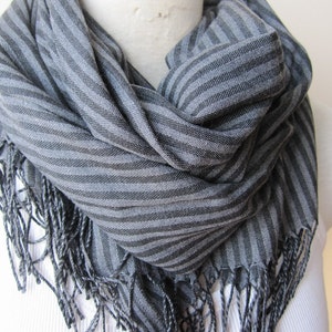 Turkey Turkish Scarf - Gray Grey Black blue stripe long cotton fabric - Men&#39;s scarves- Women&#39;s New Spring FASHION Scarf unisex gifts