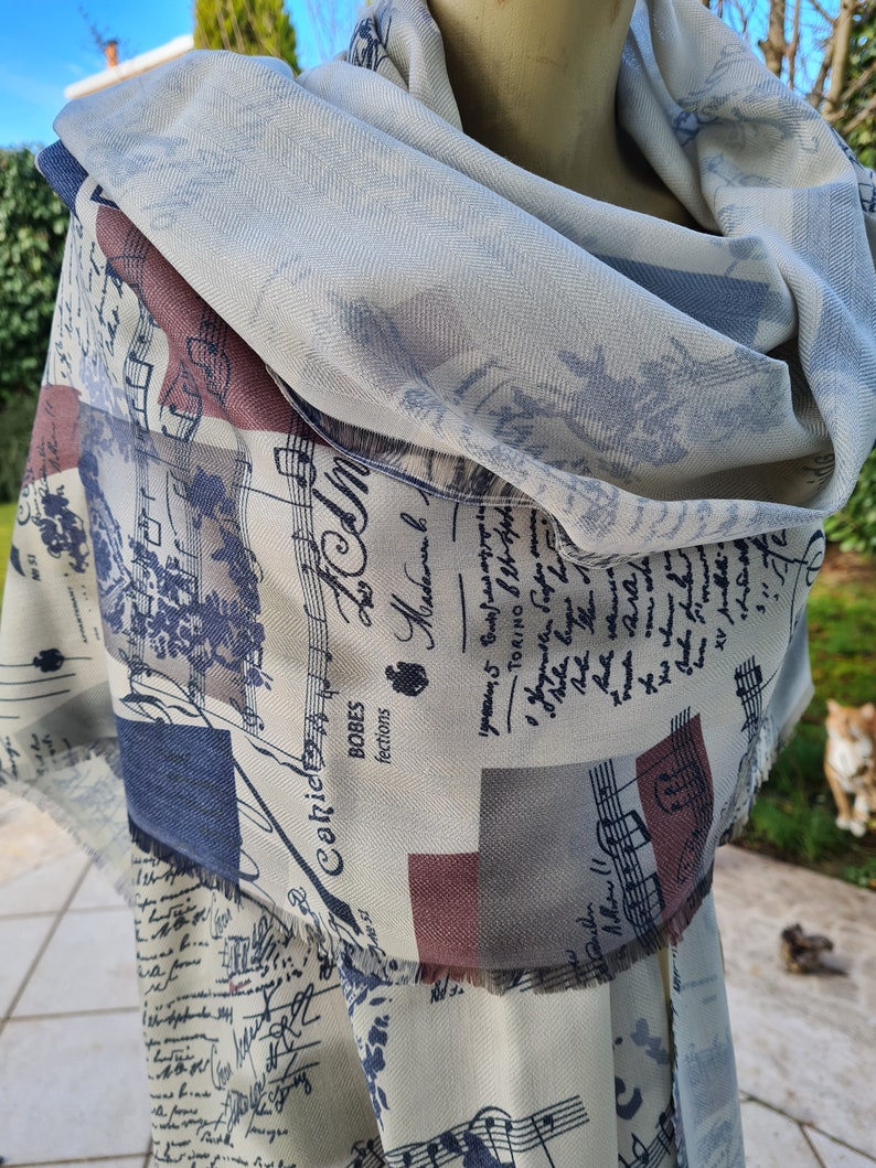 Music Scarf, Music Notes Scarf, Gift for Her, Gift For Musician, Musical Scarf, Musical Print Scarf, Book Text Writing Scarf for women man image 2