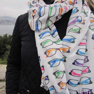 Eyeglass Scarf, pop art style Scarf eye Glasses Print Scarf- Eyeglasses Pattern optometrist Scarves man, woman fashion glasses -geeky scarf