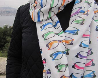 Eyeglass Scarf, pop art style Scarf eye Glasses Print Scarf- Eyeglasses Pattern optometrist Scarves man, woman fashion glasses -geeky scarf