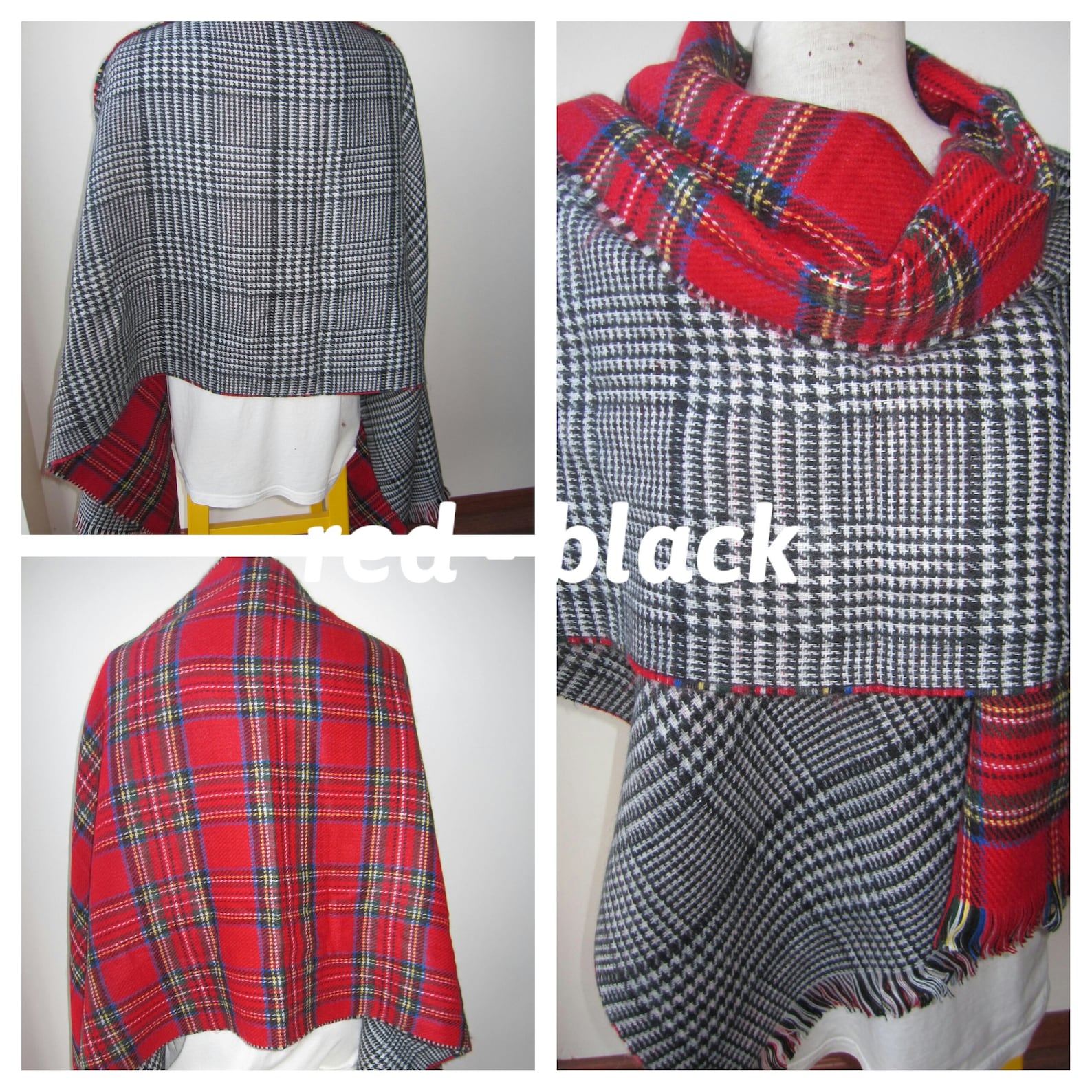 Reversible Tartan Plaid Blanket Scarf Mustard Red Navy Blue Etsy