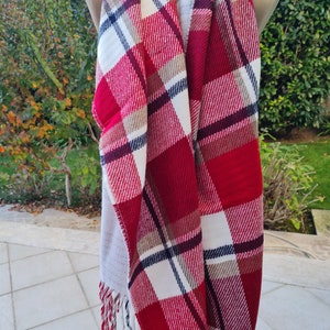 Turkish scarf Man fashion-mad-mens scarves-2023 winter FASHION black red white tartan plaid flannel blanket scarf wrap shawl for Christmas image 7