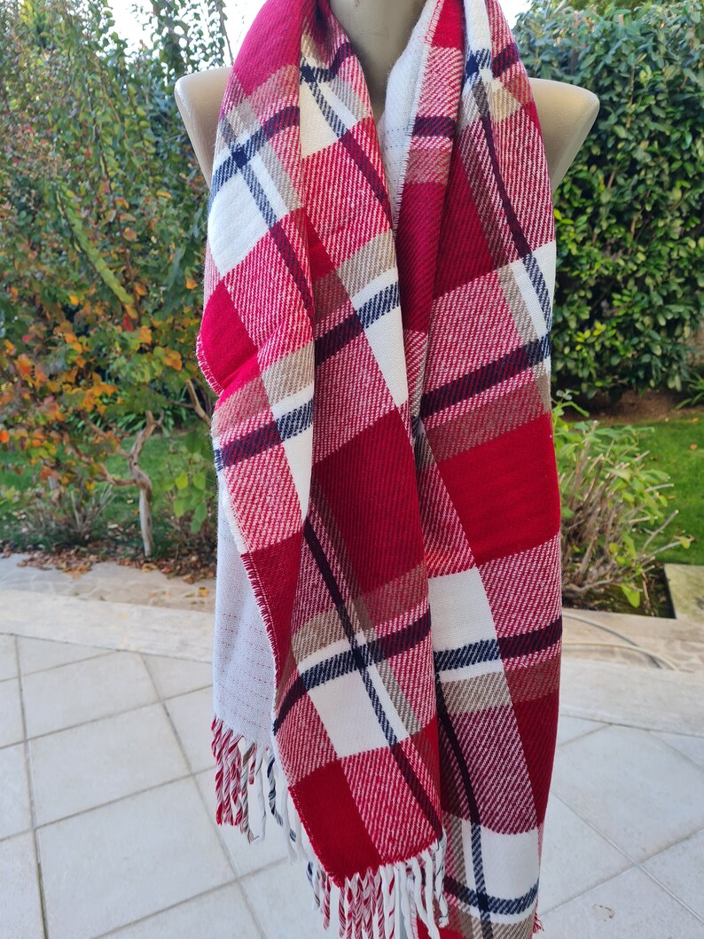 Turkish scarf Man fashion-mad-mens scarves-2023 winter FASHION black red white tartan plaid flannel blanket scarf wrap shawl for Christmas image 7