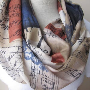 Music Scarf, Music Notes Scarf, Gift for Her, Gift For Musician, Musical Scarf, Musical Print Scarf, Book Text Writing Scarf for women man image 10