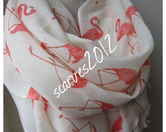 Pink Flamingo Scarf, Gauze Linen Animal Lover accessories Gift