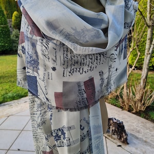 Music Scarf, Music Notes Scarf, Gift for Her, Gift For Musician, Musical Scarf, Musical Print Scarf, Book Text Writing Scarf for women man image 3