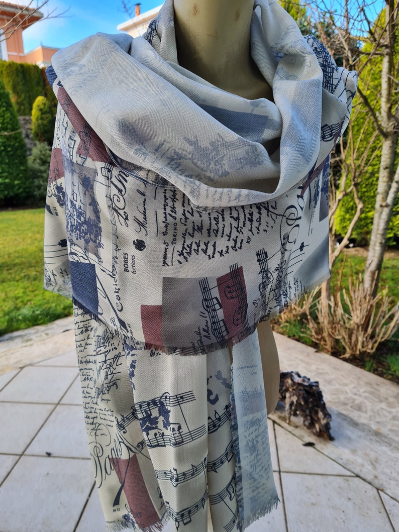 Music Scarf, Music Notes Scarf, Gift for Her, Gift For Musician, Musical Scarf, Musical Print Scarf, Book Text Writing Scarf for women man image 3