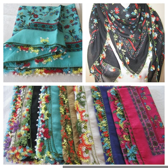帽子 todayful yuge fabric farm scarf Floral Turkish Turkey Oya Scarf- Cotton Gauze Needle Lace