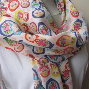 Russian nesting dolls, matryoshka, Babushka doll Print Scarf, Gift for her matryoshka Addict lover, women&#39;s scarves- woman fashion scarves