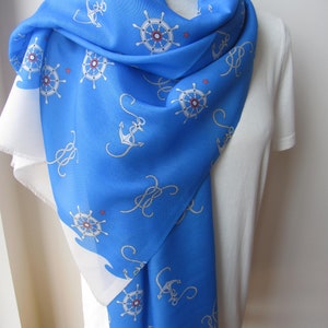 Nautical scarves - Navy blue white red burgundy nautical scarf - anchor print scarf - women&#39;s scarves -compass print fabric men&#39;s scarf