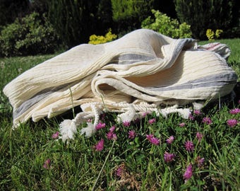 Turkey Turkish beach towel, Bath Hamam Peshtemal natural ivory Cotton Yoga Spa, oversize pareo-hand woven bed scarf baby blanket Nurdanceyiz