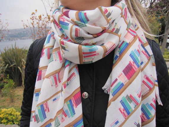 Book Scarf Bookshelf Library Bookworm Scarf Long Men s Scarves Women s Librarian Literary Book Lover Gift 2024 Book Print Nerd Geeky Scarf Etsy UK
